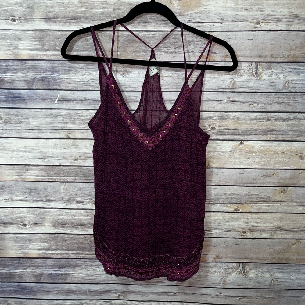 ⭐️ Lucky Brand Embroidered Tank Silk Size Medium Magenta Print